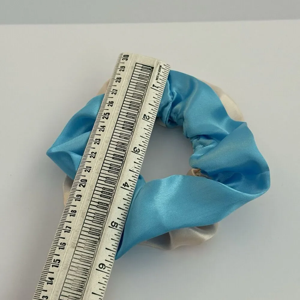 Luxury Blue/ champagne Satin Scrunchie Handmade – Statement Hair Accessory